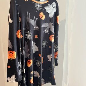 Halloween Themed Black Dress with Ghost and Pumpkin Print